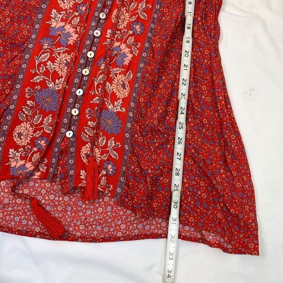 Arnhem Ophelia Floral Button Front Tassel Mini Dress Salsa Red AUS 8 US S 4 - Picture 11 of 14